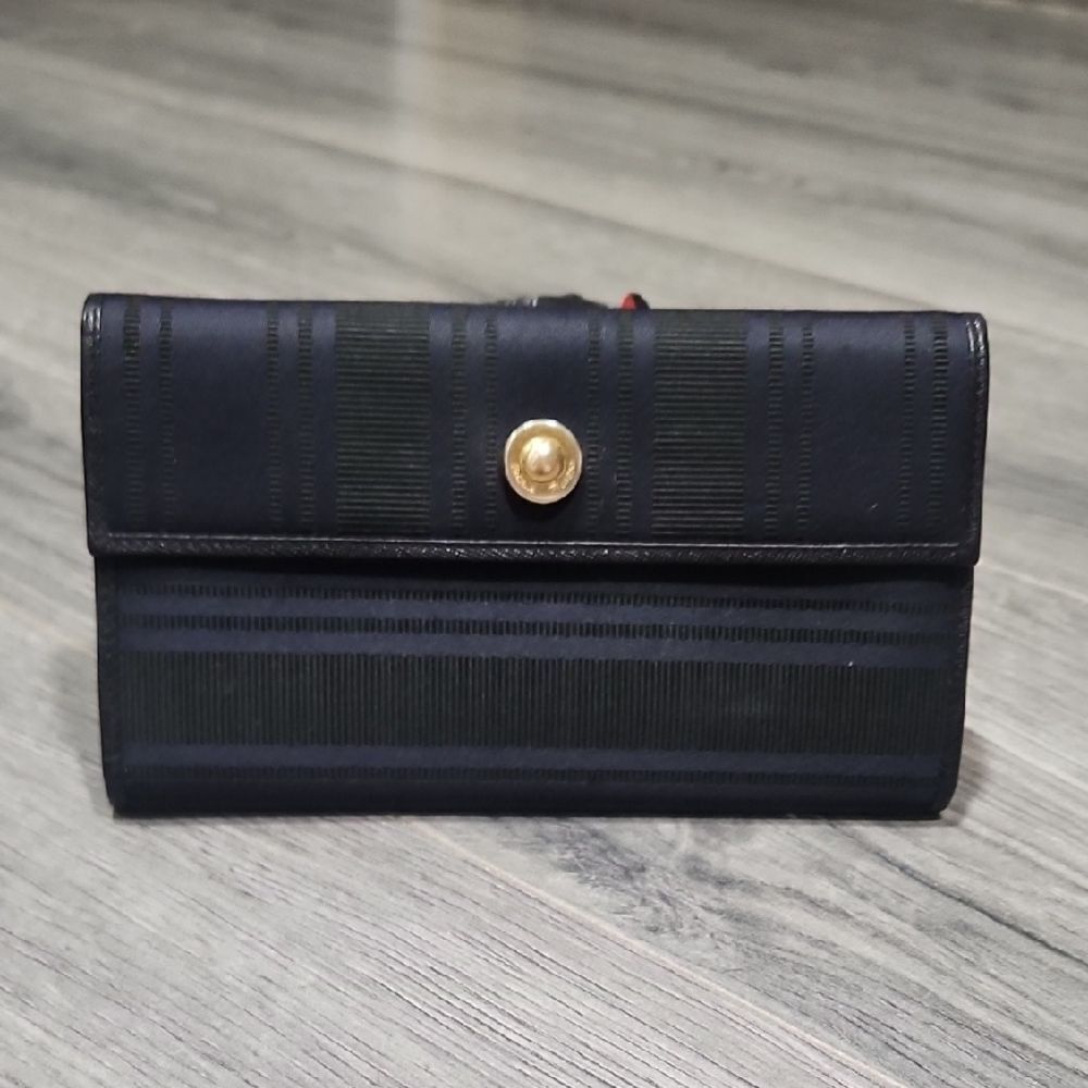 RARE Vintage Paloma Picasso Navy/Black Striped Checkbook Wallet